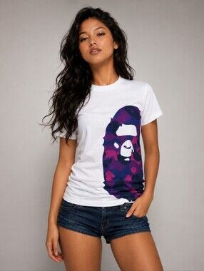 A Bathing Ape womens purple camo white tee size XS